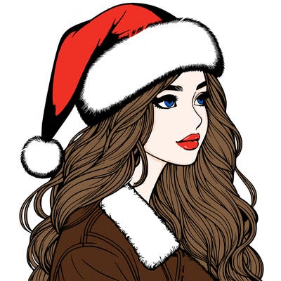 realistic girl in santa hat