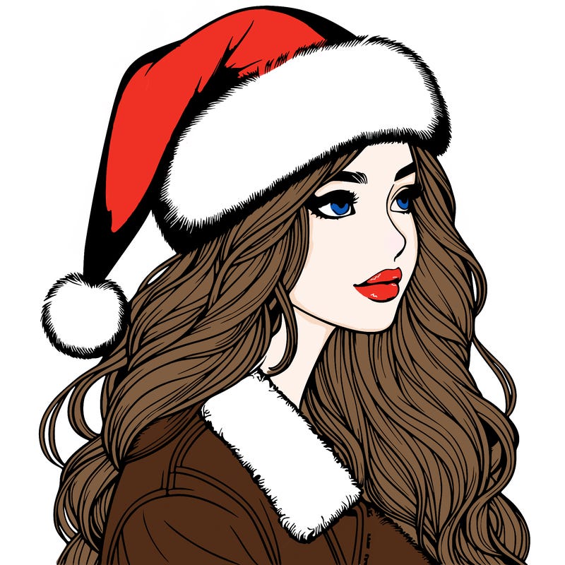 realistic girl in santa hat