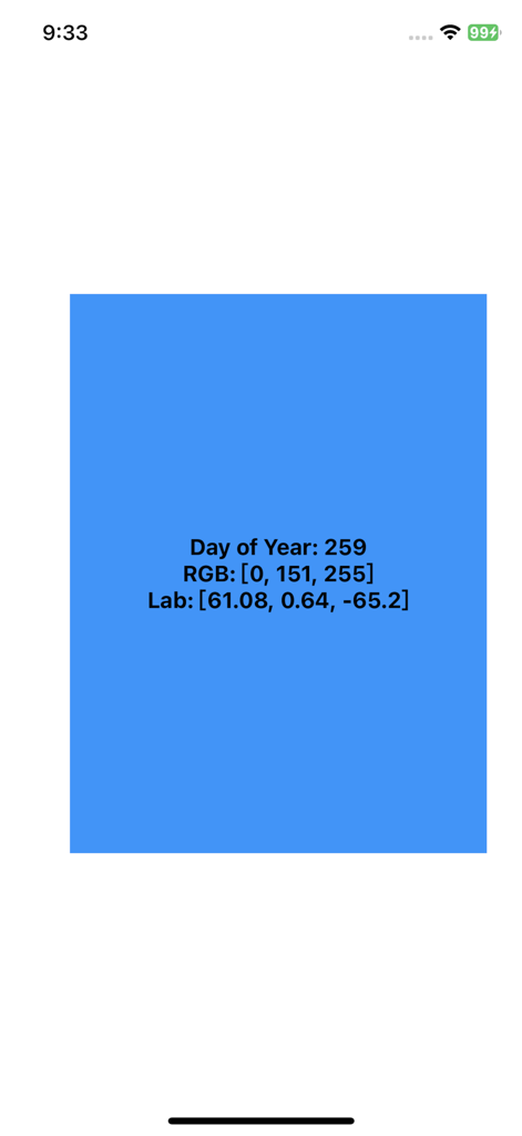 Interface of cieClock showing RGB and Lab color coordinates