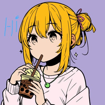 manga character drinking boba