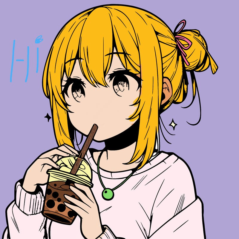 manga character drinking boba