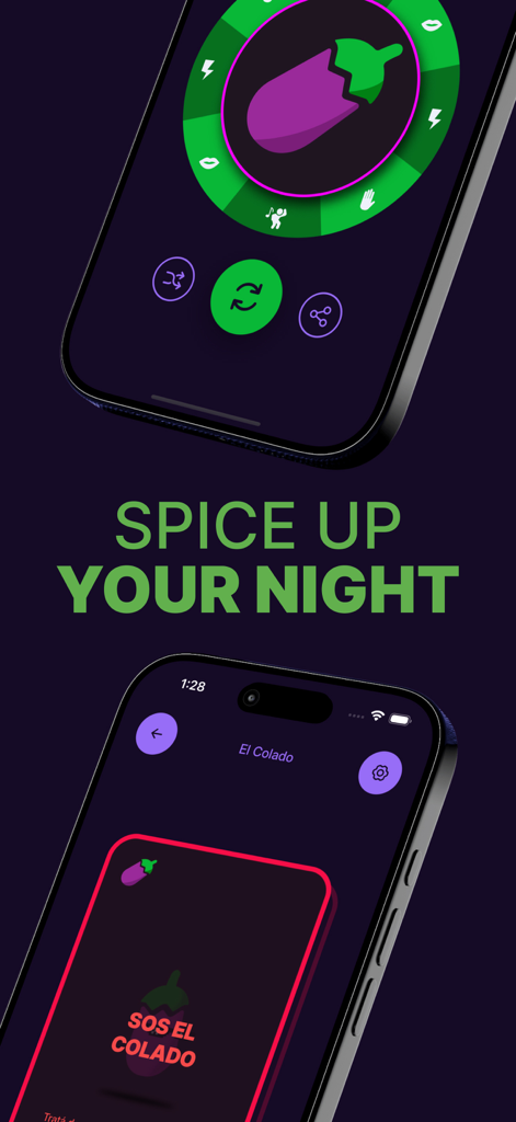 Previate Esta mobile app interface for social party games with spice up your night slogan