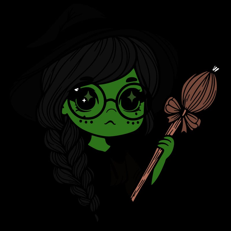 a witch with a braid and two glasses