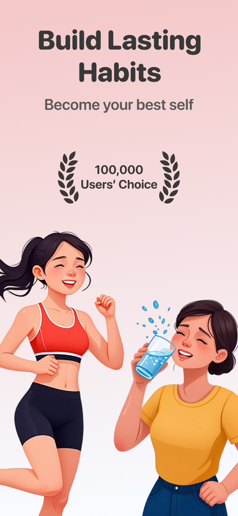 Daily Habit Tracker - Routi - Illustration of women running and drinking water representing healthy lifestyle habits in the Routi app