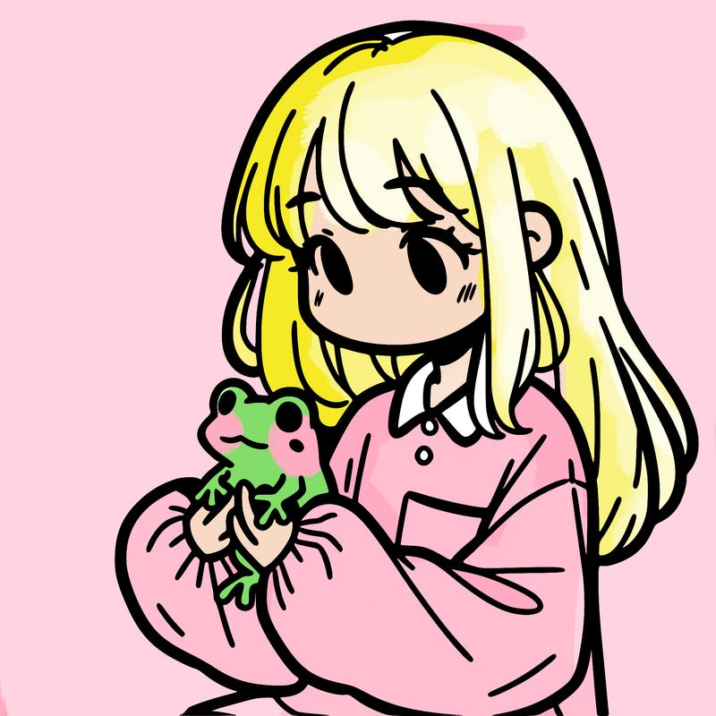 girl with long hair and a oversized shirt. and she is holding a frog