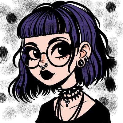 gothic girl with a mullet and glasses