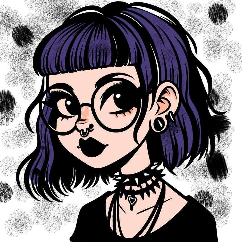 gothic girl with a mullet and glasses