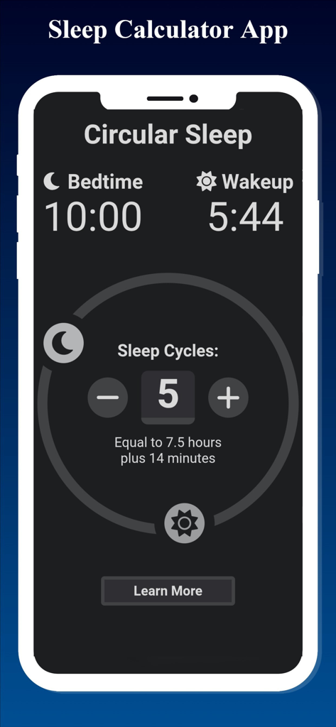 Sleep Calculator App - Interface of the Sleep Calculator App showing sleep cycle calculations for bedtime and wakeup