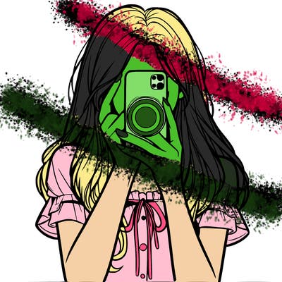 a realistic girl holding her phone taking pictures