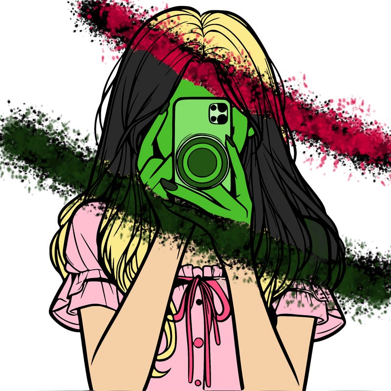 a realistic girl holding her phone taking pictures