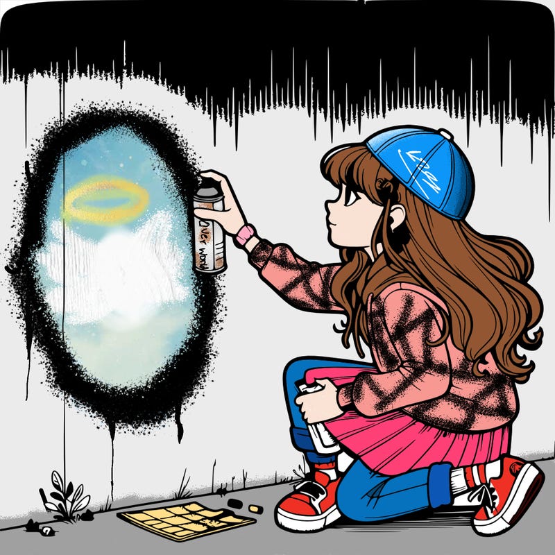 realistic girl spray panting a wall