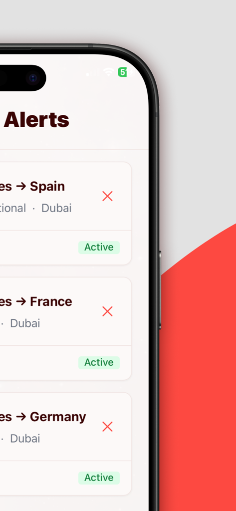 VisaNow: Find Visa Appointment - Interface of the VisaNow app displaying active alerts for visa appointments to Spain, France, and Germany
