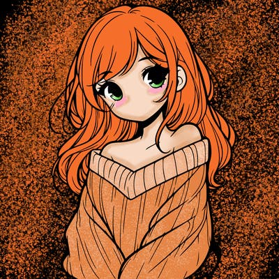 shy pretty girl wearing a sweater that is falling off one shoulder portrait