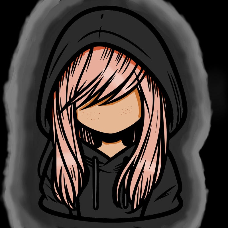 girl with hair covering her face and wearing a hoodie