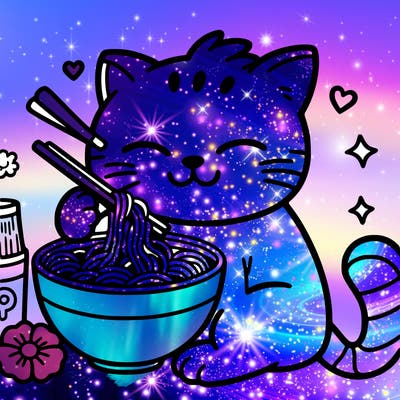 cat with ramen
