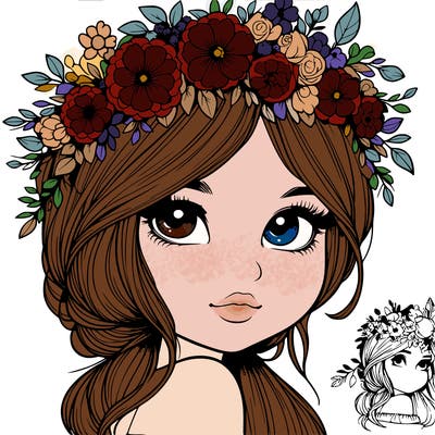 realistic girl with flowers crown