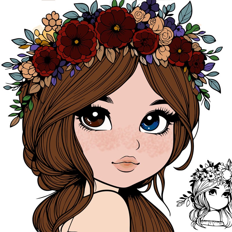 realistic girl with flowers crown