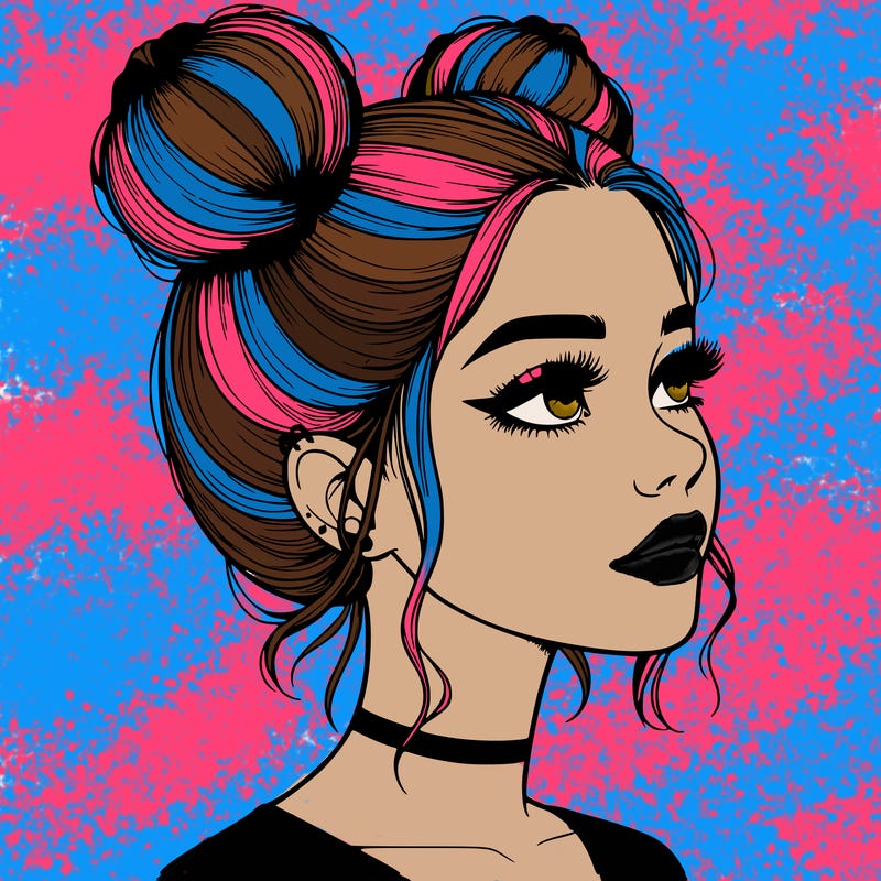 realistic girl with buns on the top of her head