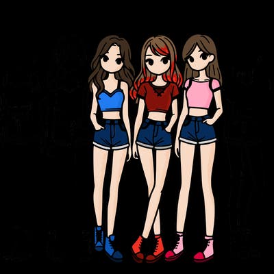 a group of girls wearing crop tops and shorts