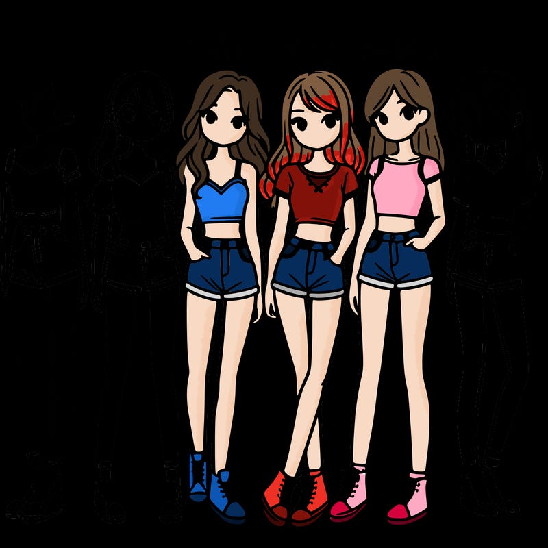 a group of girls wearing crop tops and shorts