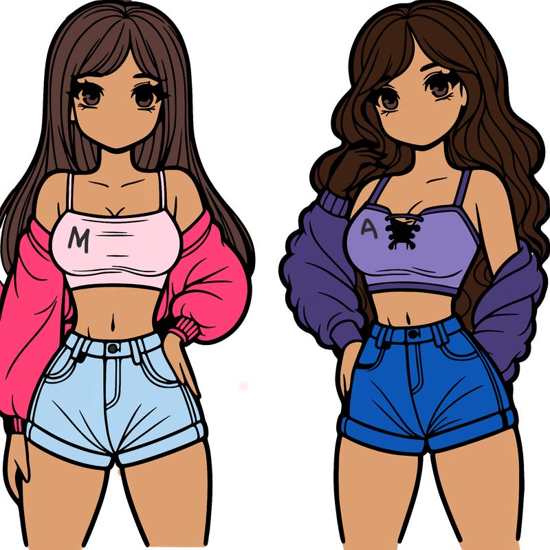 2 girls with a crop top and short shorts