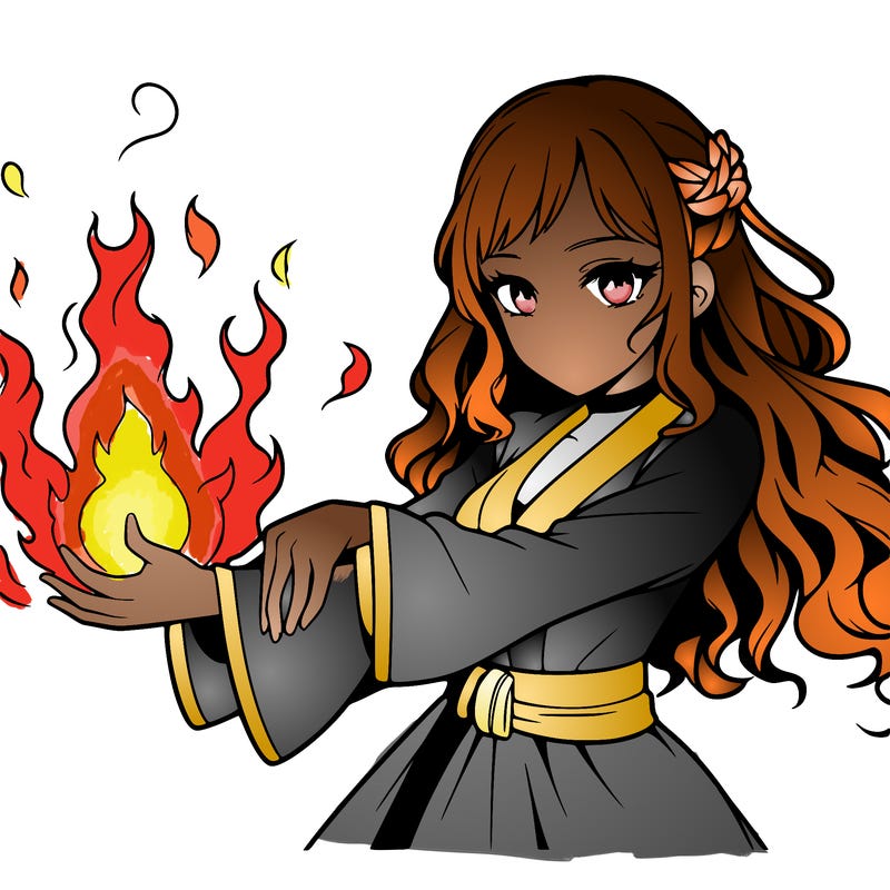 girl with fire power realistic beautiful