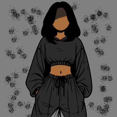 realistic girl faceless with baggy pants and a crop top