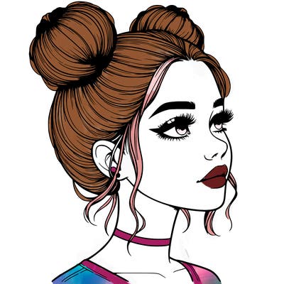 realistic girl with buns on the top of her head