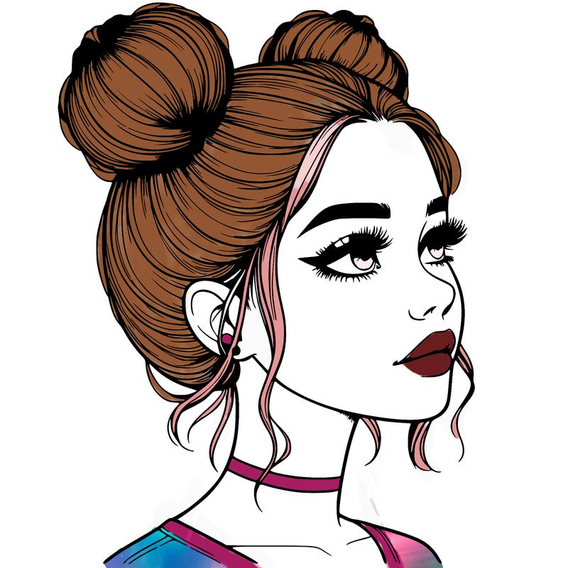 realistic girl with buns on the top of her head