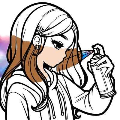 a realistic girl spray painting