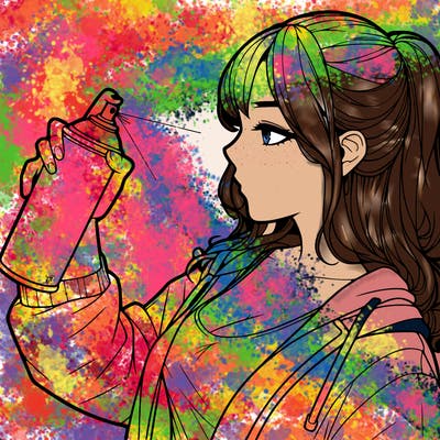 a realistic girl spray, painting