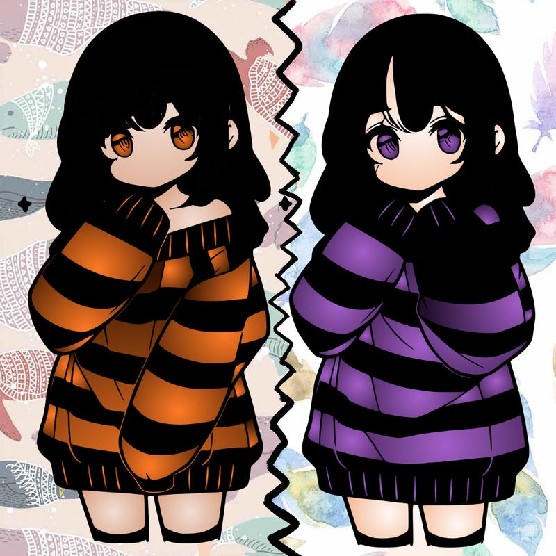 anime girl in a striped oversized sweater