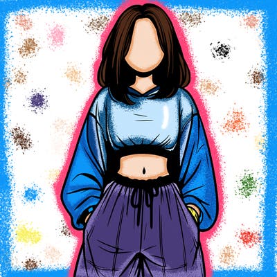 realistic girl faceless with baggy pants and a crop top
