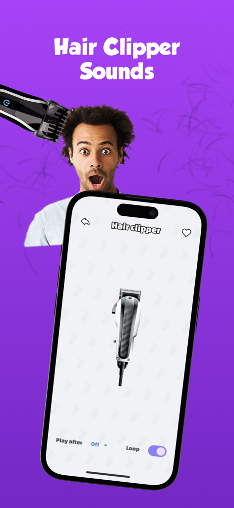 Smartphone screen showing hair clipper prank app with a shocked man
