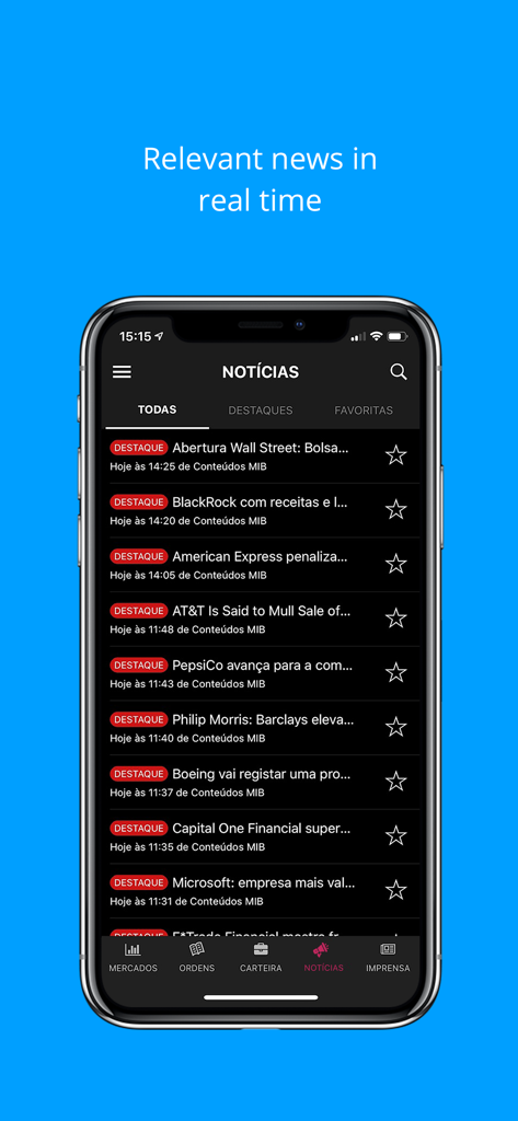 Smartphone screen showing real time financial news and market updates in the ActivoTrader app