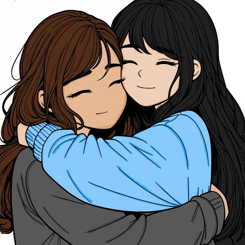 realistic two girls hugging