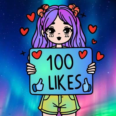 girl holding a sign saying 100 likes