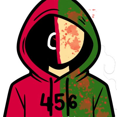 a person with non face waering a hoodie with a 456 symbol