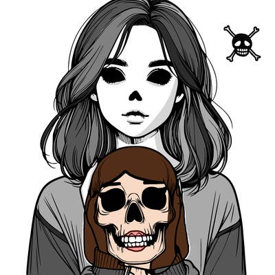 realistic girl holding a skull