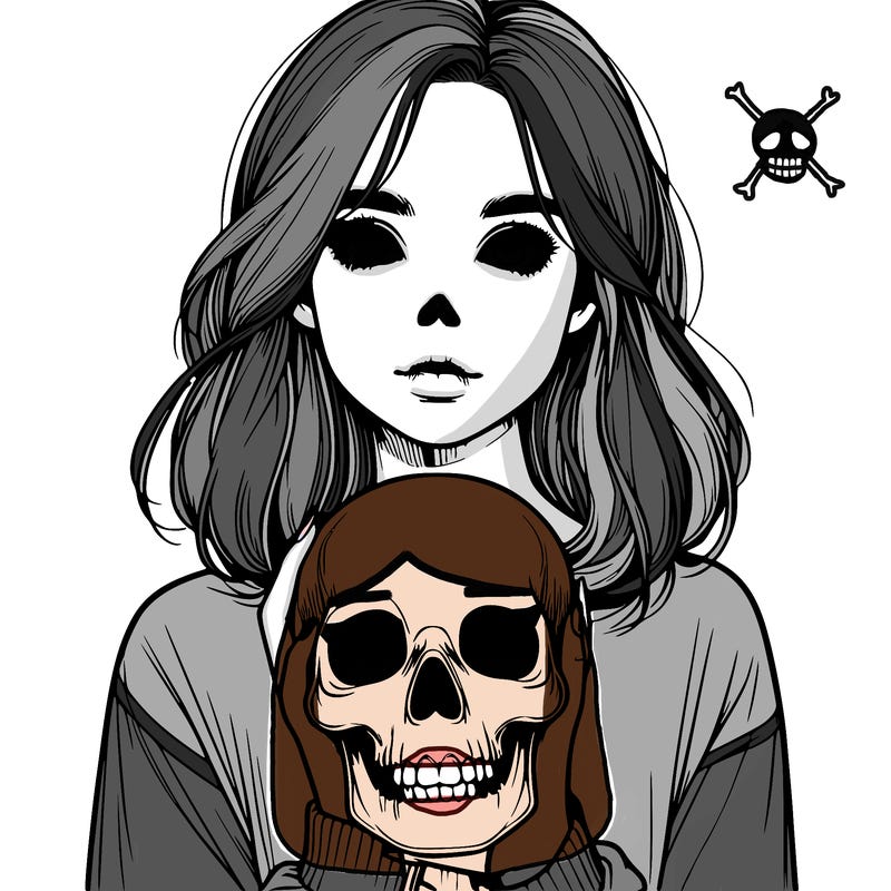 realistic girl holding a skull