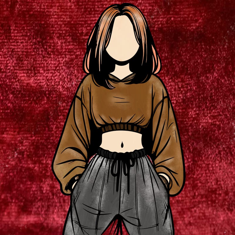 realistic girl faceless with baggy pants and a crop top