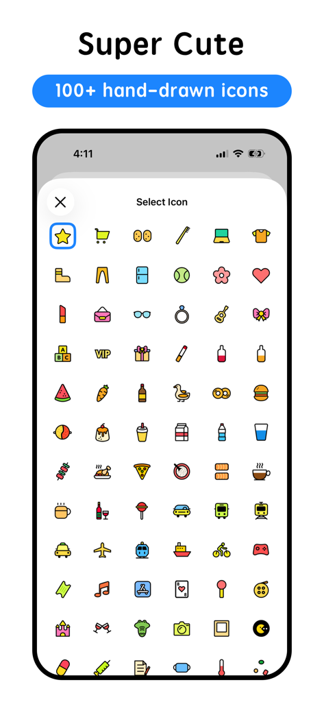 Kummy - Planner & Calendar - A collection of over one hundred colorful hand drawn icons for personalizing the Kummy planner and calendar app interface.