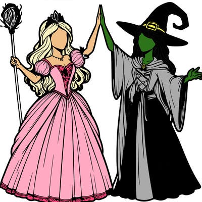 detailed realistic split of a princess and a witch