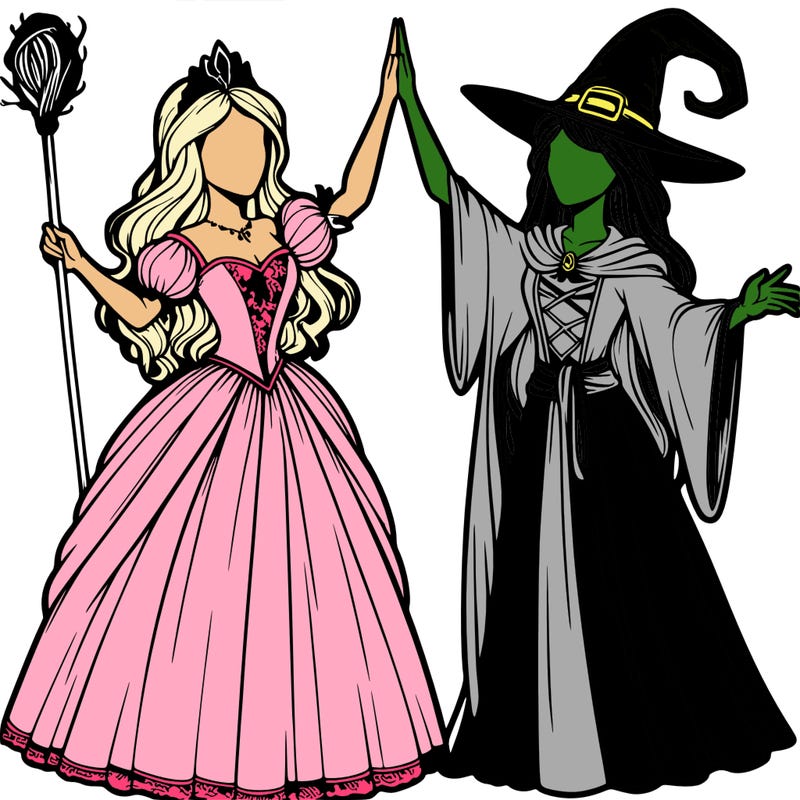 detailed realistic split of a princess and a witch