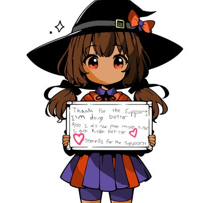 a cute anime witch girl holding a blank sign