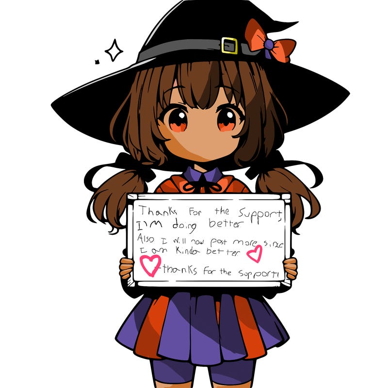 a cute anime witch girl holding a blank sign