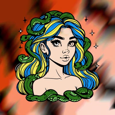 realistic girl with snakes as hair