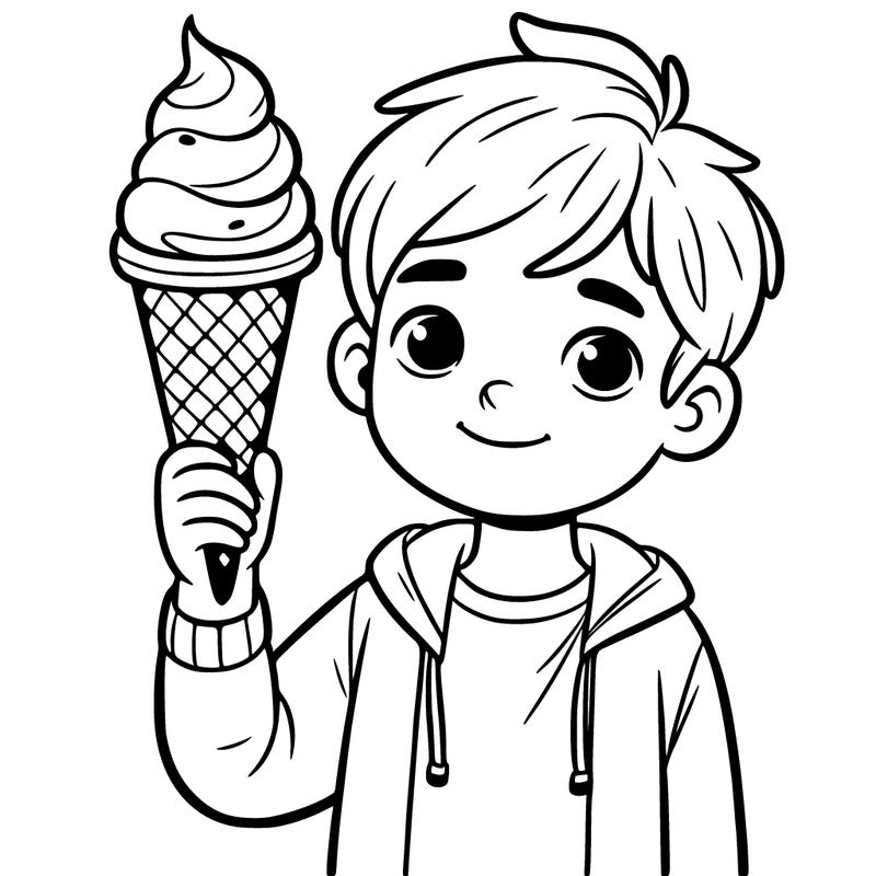 little boy holding a large ice cream cone.