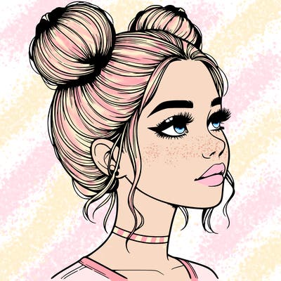 realistic girl with buns on the top of her head