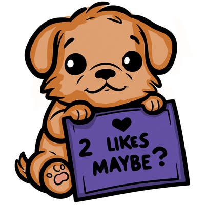a puppy holding a sign that says 2 likes maybe?